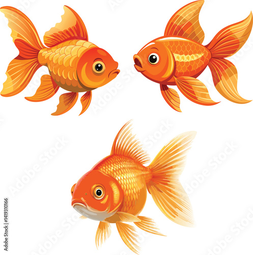 Goldfish vector art icon set