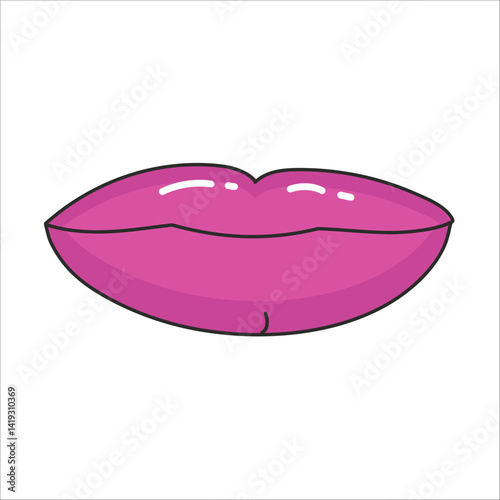 Crimson closed lips in the style of the 90s