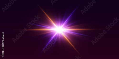 Glowing glare of light and flash effect. Sparks of light rays and stars.