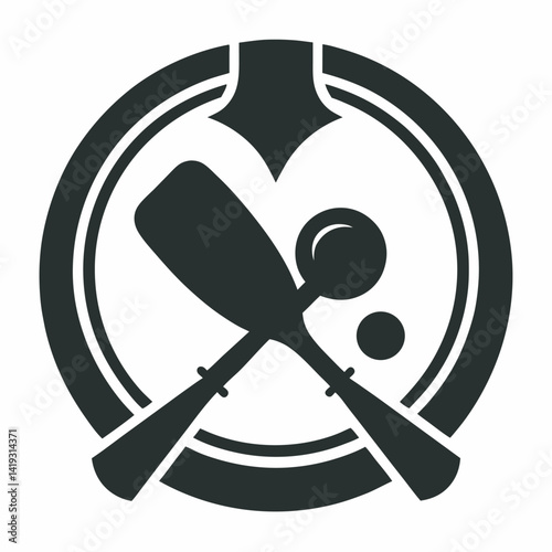 Lacrosse sticks crossed with ball sport monochromatic vector icon design