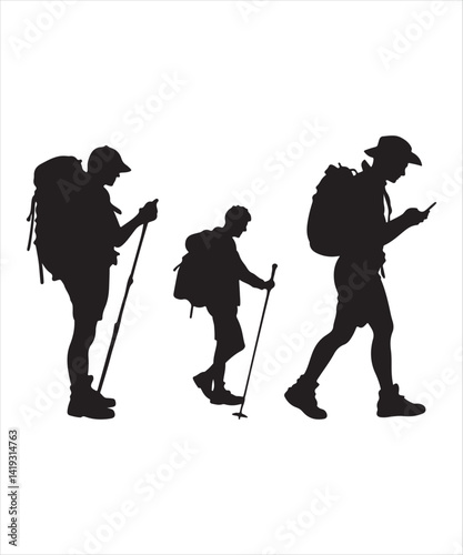 backpacks and trekking poles in silhouette