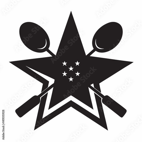 Black star with spoons vector graphic for culinary logo design element