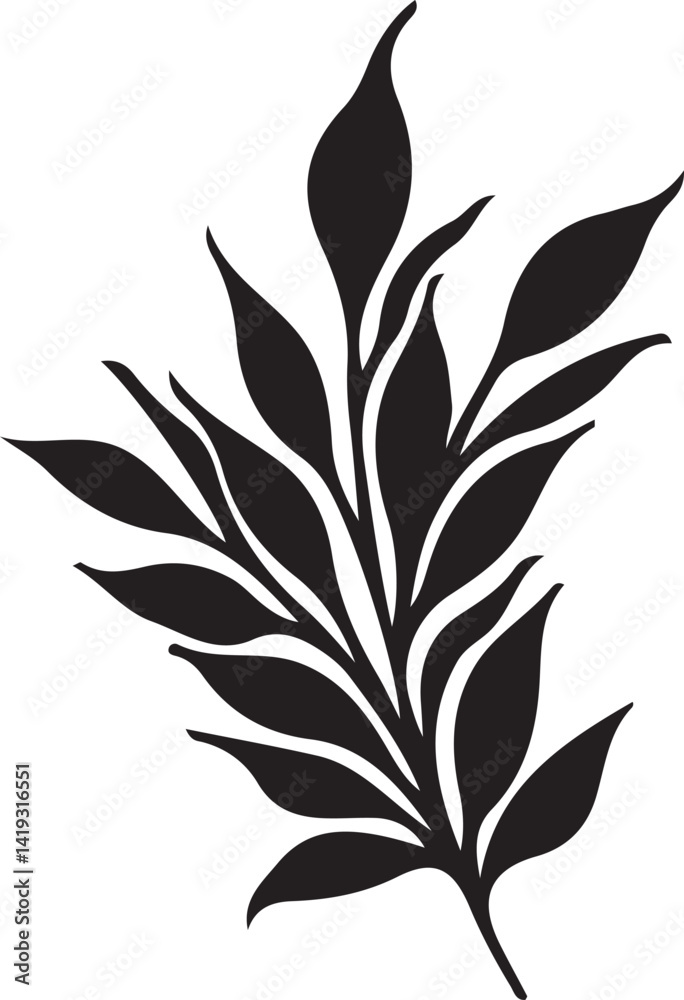 Fototapeta premium Minimalist Black Leaf Silhouette Branch Design on White Background 