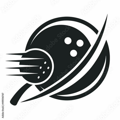 Dynamic bowling ball strike and ping pong paddle logo concept