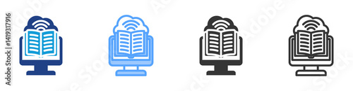 Cloud Based Learning icon set multiple style collection