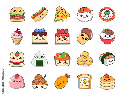 Cute food character elements set, cute cartoon food illustration icons