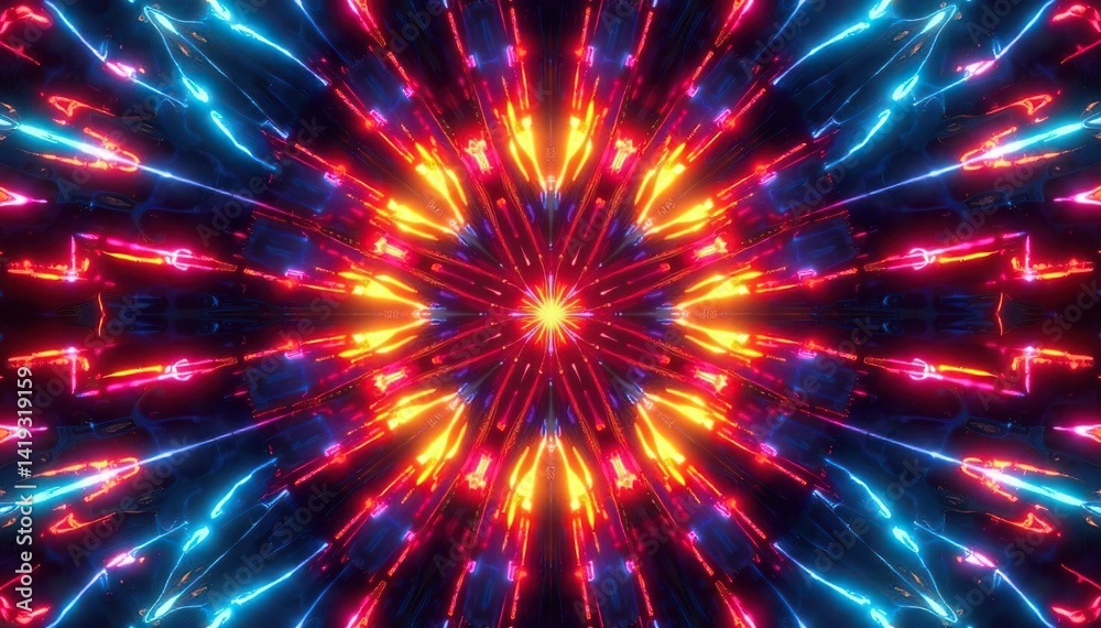 Naklejka premium Symmetrical kaleidoscope with radiating lines, visual art, kaleidoscope, math