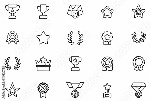 Minimal Line Award Icons – Vector Trophies, Medals, Ribbons & Honor Symbols

