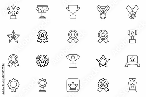 Awards & Trophy Icons – Minimalist Line Art Medals, Ribbons & Prize Symbols SVG

