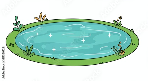 Round pond cartoon illustration design