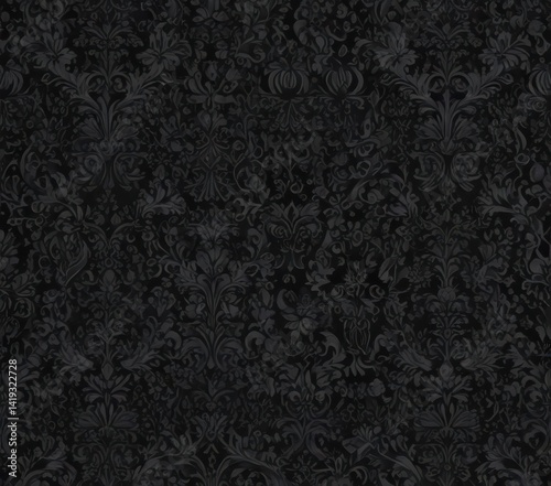 Intricate black damask floral wallpaper, seamless gothic vines , texture, gothic style