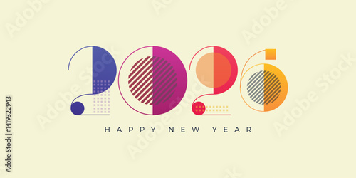 colorful number 2026 for 2026 New Year symbol and sign. Happy New Year 2026 square template. 2026 logo number