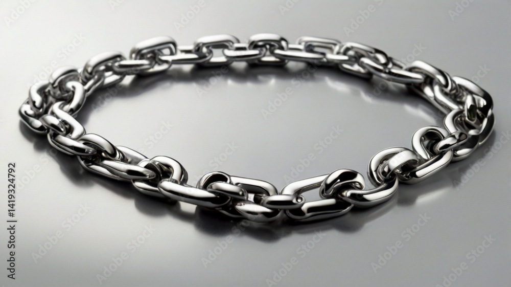 Fototapeta premium Shiny Metallic Chain Links Closeup, isolated white background