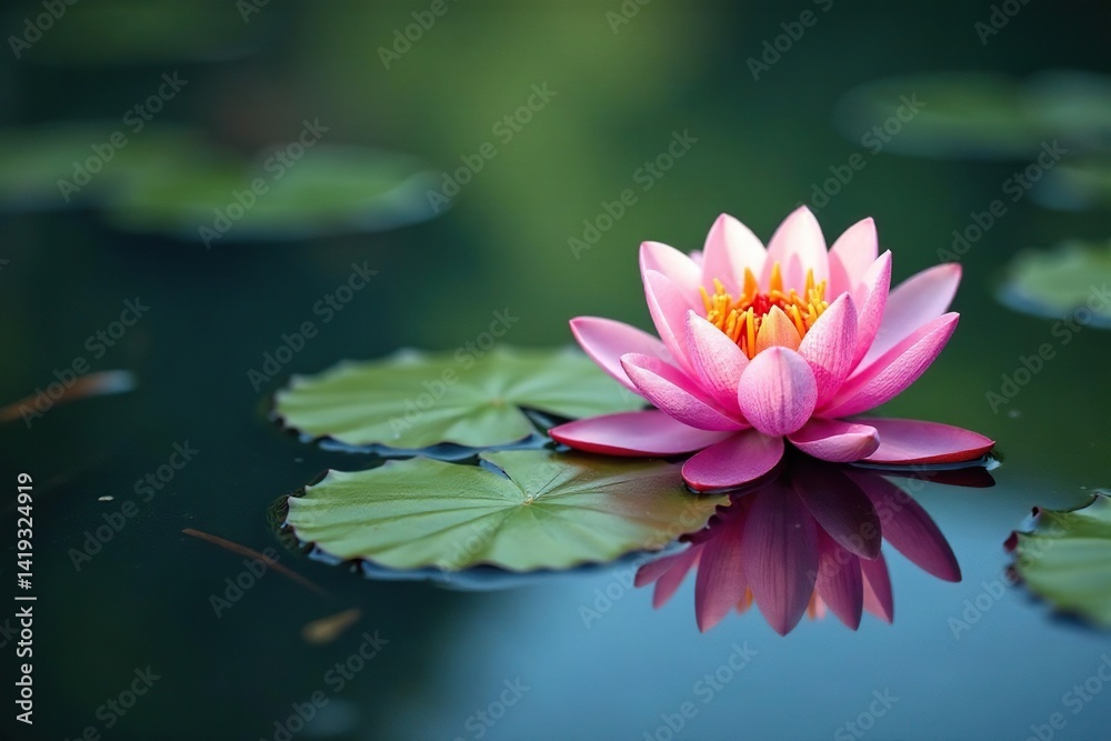 Intricate floral design reflected on calm lake surface, tranquil, elegant, art Intricate floral design reflected on calm lake surface, tranquil, elegant, art