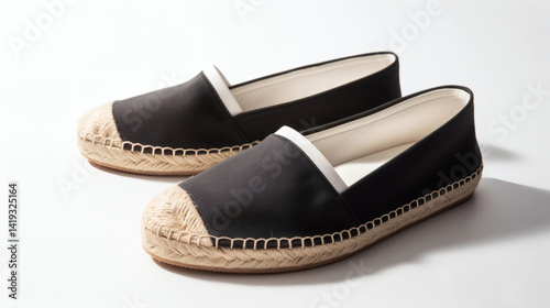Wallpaper Mural Black Espadrille Flats: Classic Summer Footwear on White Background with Natural Jute Sole Torontodigital.ca