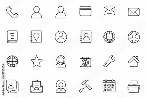 Minimal Contact Icons – Line Art Communication Symbols for Phone, Email, Chat & Support

