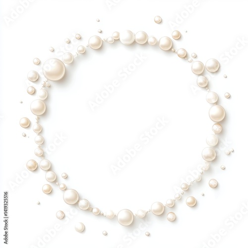Elegant Round Frame of Various Sizes of White Pearls on a Clean Background for Jewelry and Fashion Creative Design or Promotional Use