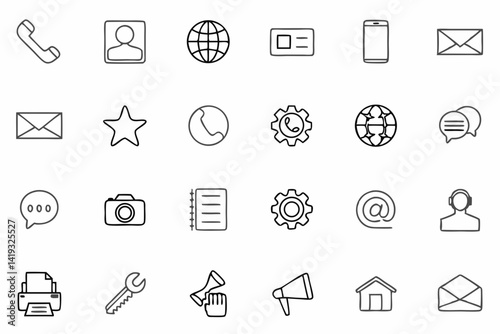 Contact & Communication Line Icons – Minimalist Vector Symbols for Phone, Email, Chat & Web


