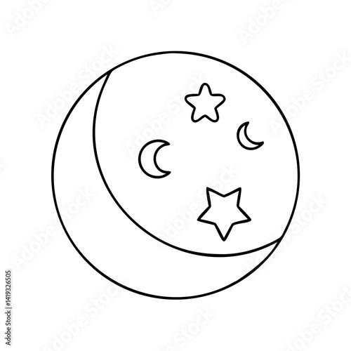 Moon and Stars Outline Drawing  