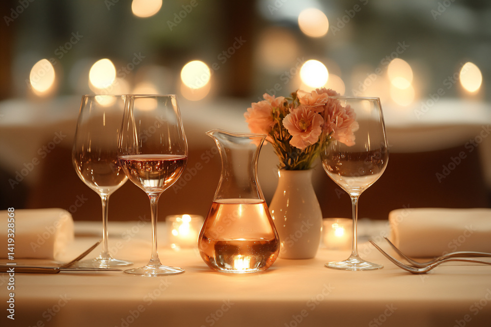 bistro table wine carafes intimate bokeh