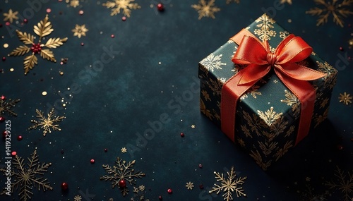Ornate golden gift box pattern on dark background, decorative, refined
