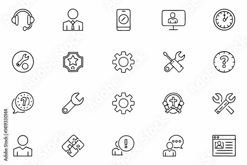 Customer Support Line Icons – Blue & Orange SVG Set for Helpdesk & Call Center Design

