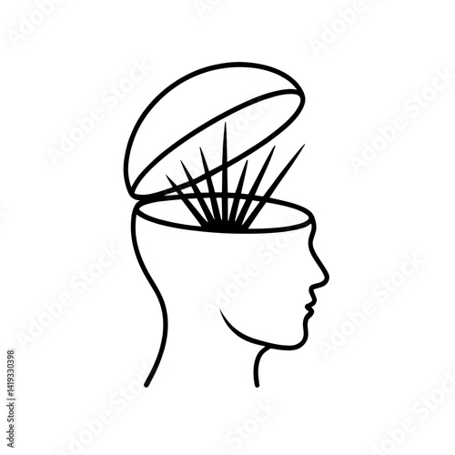 Conceptual representation of an open mind with rays of ideas emanating from within in a minimalist design
