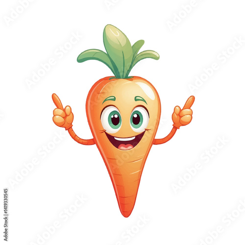 Happy cartoon carrot with big eyes and a smiling face showcasing a playful personality for kids' art or design
