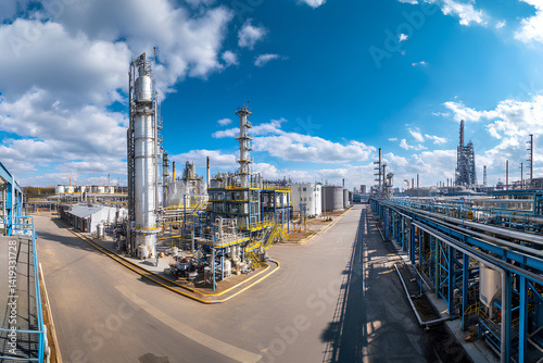 A panoramic view of a modern chemical processing plant with industrial equipment