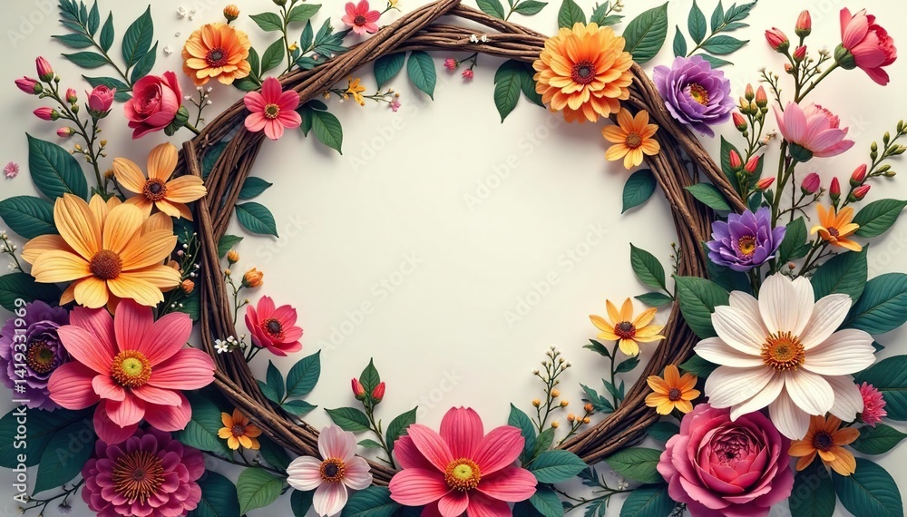 Fototapeta premium Intricate floral bouquet within a hexagonal frame , botanical, elegant