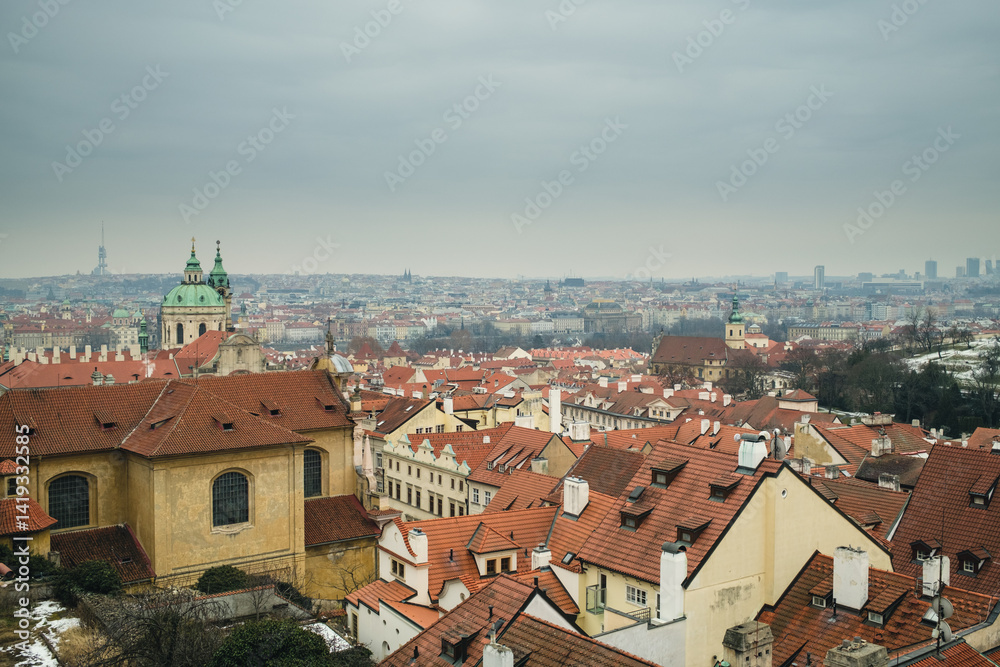 Fototapeta premium Prague In Czech Seen From The Mountain 