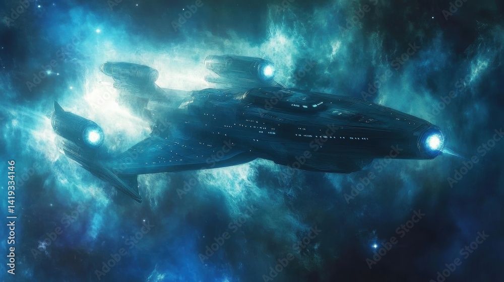 Fototapeta premium A futuristic spacecraft soaring through a starry nebula