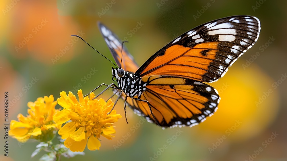 Fototapeta premium Close up monarch butterfly on yellow flower