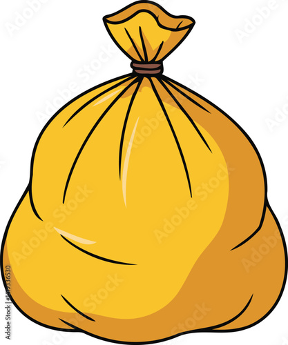 Cartoon Illustration of a yellow cartoon garbage bag isolated on white
