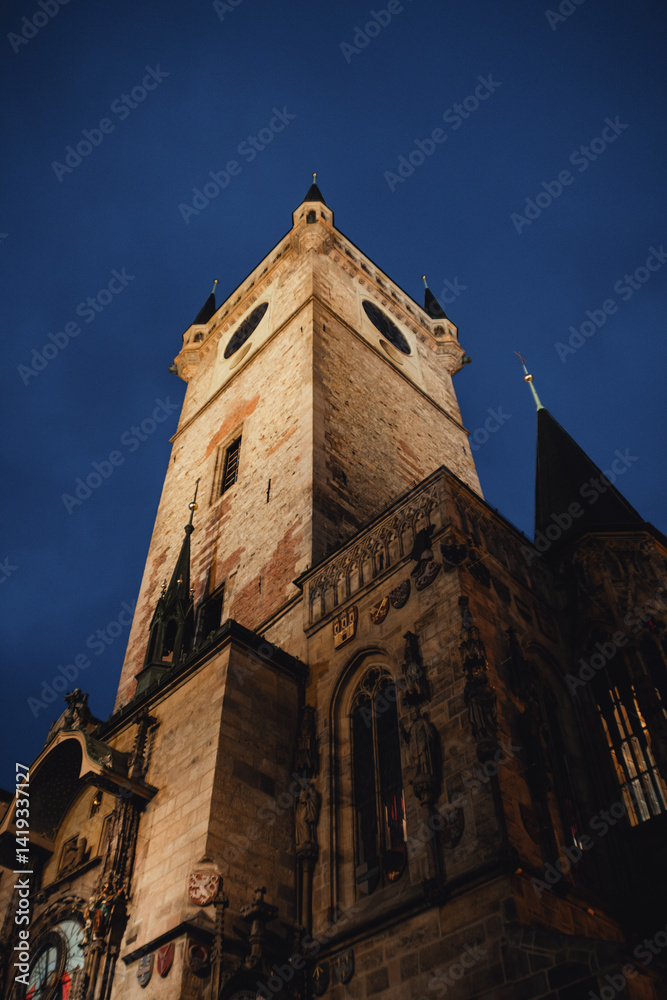 Light On The Medieval Tower In Prague