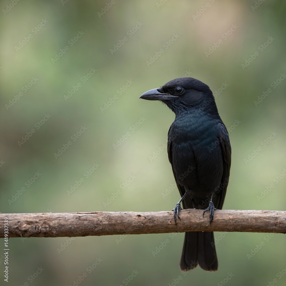 Fototapeta premium Racket-tailed Drongo bird on piece of wood