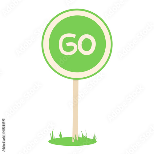 go sign on white background. flat style. green go sign with grass. go traffic symbol.