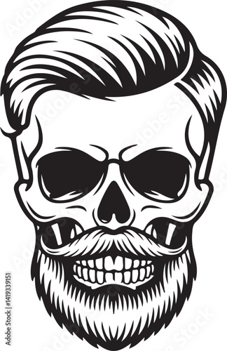 Skull with Beard and Mustache Design