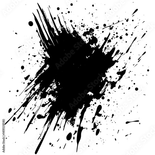 Abstract black ink splash on white background showcasing artistic splatter effects