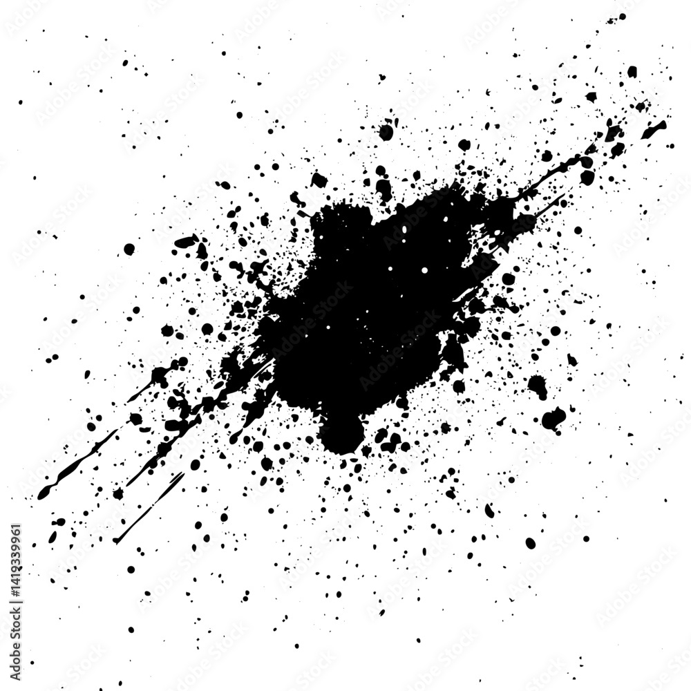 Fototapeta premium Black ink splash art creates dynamic visual contrast on white background