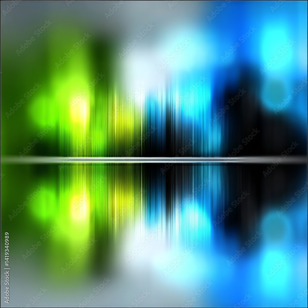 Abstract Colorful Reflection: Green and Blue Gradient Background with Mirror Symmetry and Blurred Effect.
