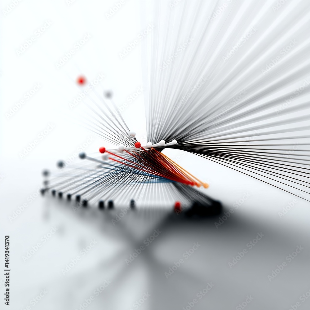 Abstract Network: Interconnected Lines and Spheres on a Clean, Minimalist Background