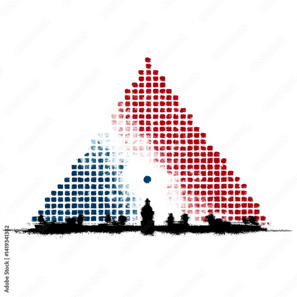 Abstract Pixelated Pyramid: A Visual Representation of Division and Unity with Chess Pieces in Silhouette
