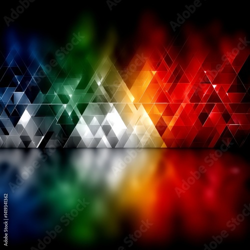 Abstract Geometric Pattern: Reflective Triangles with Rainbow Gradients on Dark Background