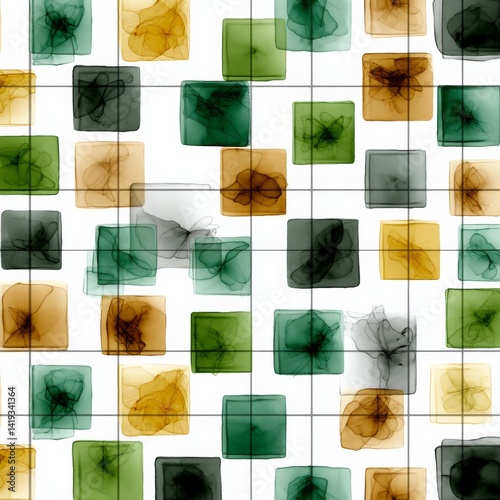 Obraz na płótnie Abstract Grid: Colorful Squares with Subtle Ink Patterns on White Background with Soft Transparency w salonie