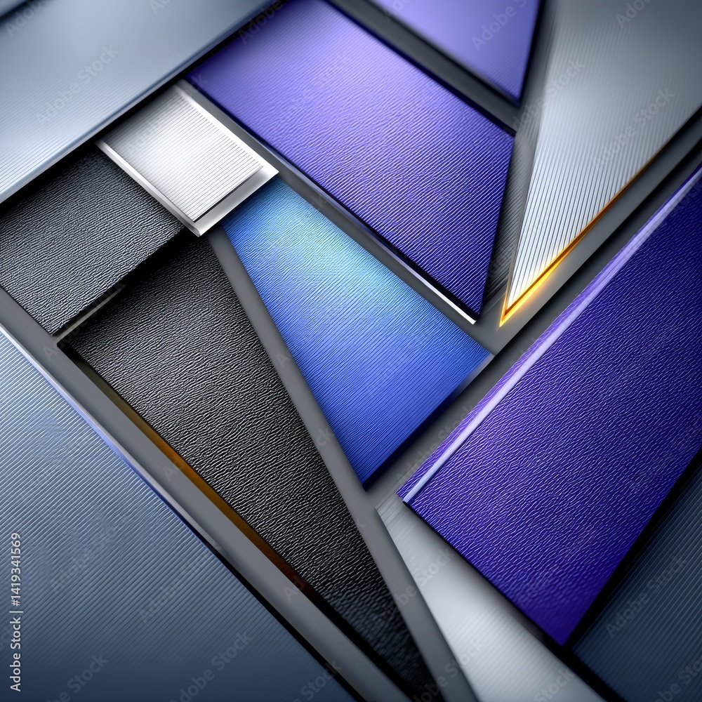 Abstract Textured Panels: A Modern Geometric Composition with Blue, Purple, and Black Accents
