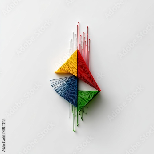 Obraz na płótnie Abstract String Art Sculpture with Primary Colors and White Background, Conceptual Design w salonie