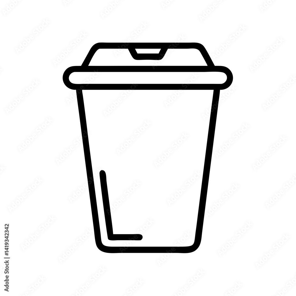 Minimalist outline trash bin icon on a white background  