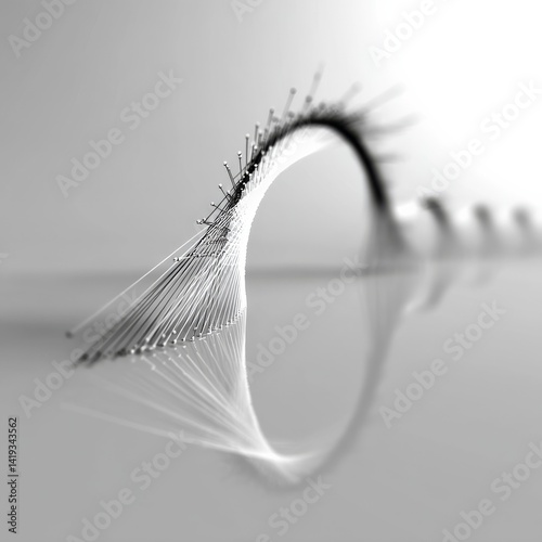Obraz na płótnie Monochrome Abstract: String Art Installation with Reflection and Depth of Field, Exploring Minimalist Aesthetics and 3D Geometric Art w salonie
