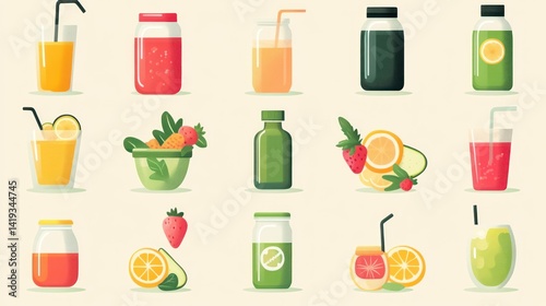 Colorful Collection of Fresh Juices and Smoothies